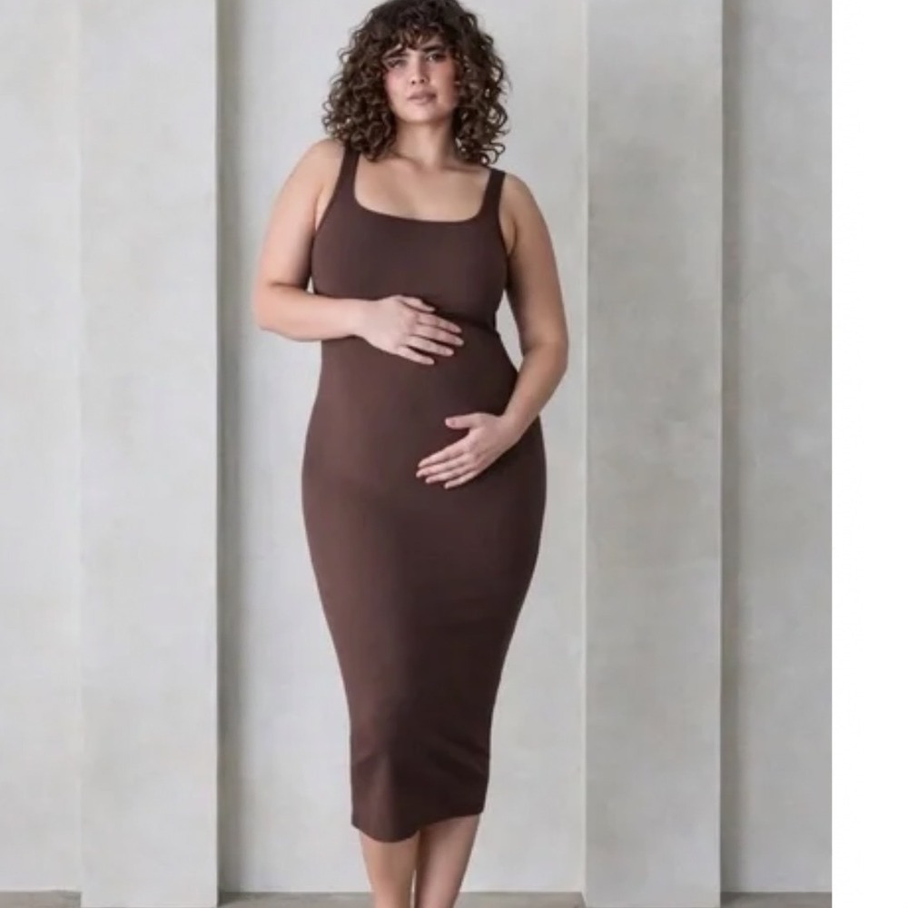 Bumpsuit Maternity Ribbed Midi Dress Brown XS New‎ With Tags